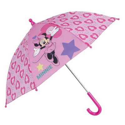 PERLETTI Disney Minnie Mouse Regenschirm für Mädchen 3 bis 5 Jahre - Kinder Schirm Minni Maus mit Rosa Details - Stockschirm Kinderregenschirm Robust Windfest - Durchmesser 66 cm Kids (Rosa) von PERLETTI