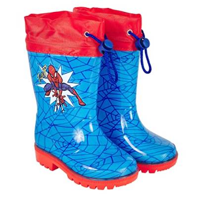 PERLETTI Marvel Spider Man Regenstiefel für Kinder - Spiderman Wasserdichte Stiefel Rot Blau mit Rutschfeste Sohle und Kordelzug - Regen Stiefeletten für Jungen mit Spinnennetze (24/25 EU, Türkis) von PERLETTI