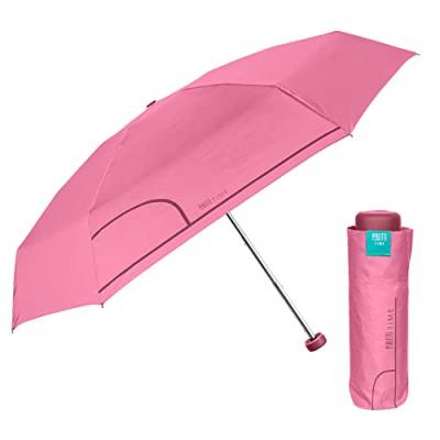 PERLETTI Mini Regenschirm Damen Super Kompakt - Rosa Minischirm Taschenschirm Klappbar für Frauen Mädchen mit Manueller Öffnung - Regenschirm Damenschirm mit Etui - Durchmesser 90 cm (Rosa) von PERLETTI