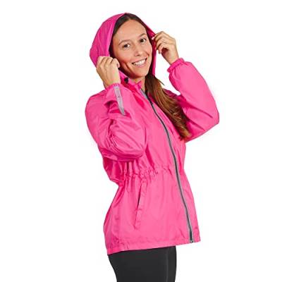 PERLETTI Regenjacke Damen Pink mit Hohe Sichtbarkeit - Reflektierende Regenponcho Windbreaker Trainingsjacke für Frauen - Wasserdichte Outdoor Rain Jacket - Anorak für Freizeit (S, Rosa) von PERLETTI