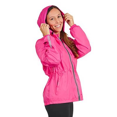 PERLETTI Regenjacke Damen Pink mit Hohe Sichtbarkeit - Reflektierende Regenponcho Windbreaker Trainingsjacke für Frauen - Wasserdichte Outdoor Rain Jacket - Anorak für Freizeit (L, Rosa) von PERLETTI