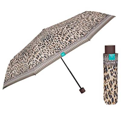 PERLETTI Regenschirm Kompakt Handtasche für Damen - Frauen Taschenschirm mit Leoparden Muster und Manuell- Damenschirm Regen Schirm Sturmfest Leicht Mini - Durchmesser 97 cm (Leopardenmuster Grau) von PERLETTI