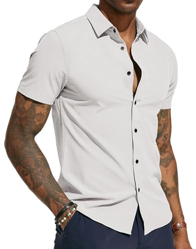 PJ PAUL JONES Herrenhemden Kurzarm Freizeithemd Regular fit Sommer Hemden für Business (Weiß, M) von PJ PAUL JONES