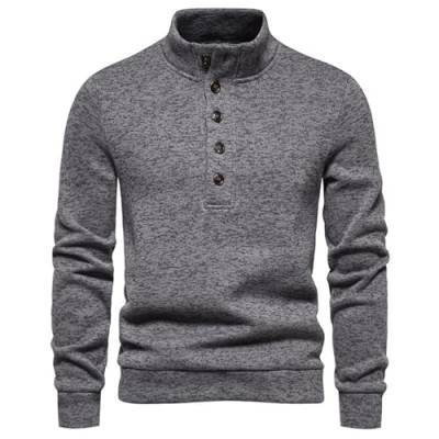 PODOLIXIA Pullover Herren Stehkragen mit 1/4 Knopf-Kragen Langarm Knitted Sweatshirt Einfarbig Strickpullover Mode Pulli Casual Gestrickt-Pulli Männer Thermo Strickwaren von PODOLIXIA