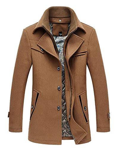 PRIJOUHE Herren Wollmantel Wintermantel Slim Medium Lange Mäntel Mantel Männlich, braun-26, M von PRIJOUHE