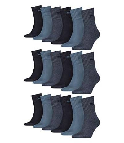 PUMA unisex Sportsocken Tennissocken Kurzschaft Short Crew 231011001 18 Paar, Farbe:Blau, Menge:18 Paar (6x 3er Pack), Größe:43-46, Artikel:-460 denim blue von PUMA