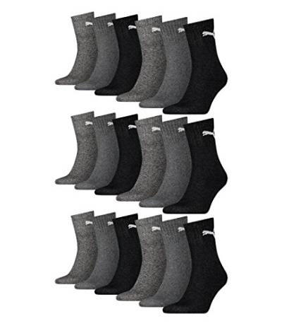 PUMA unisex Sportsocken Tennissocken Kurzschaft Short Crew 231011001 18 Paar, Farbe:Grau, Menge:18 Paar (6x 3er Pack), Größe:43-46, Artikel:-207 anthracite/grey von PUMA