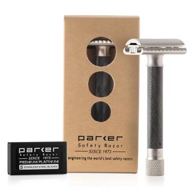 Parker Safety Razor Variant Einstellbare zweiseitige Sicherheits-Rasierer und 5 Premium Blades - (Metallic) Graphit von Parker Safety Razor