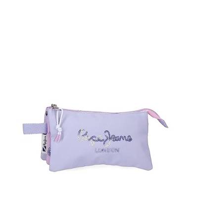 Pepe Jeans Becca Federmäppchen, dreifach, Violett, 22 x 12 x 5 cm, Polyester, dunkelviolett, Talla única, Dreifach-Etui von Pepe Jeans