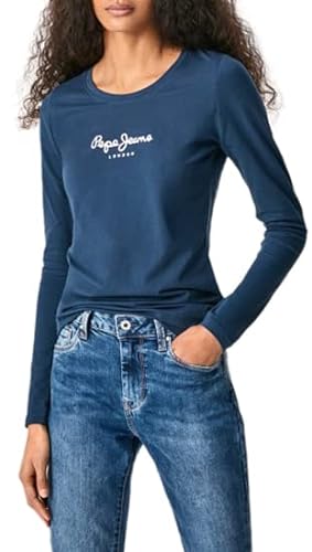 Pepe Jeans Damen T-Shirt New Virginia Ls N, Marineblau, XS von Pepe Jeans