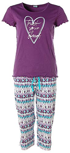 Petite Fleur Damen Capri Pyjama Schlafanzug Trust Your Heart (32-34, Aubergine) von Petite Fleur