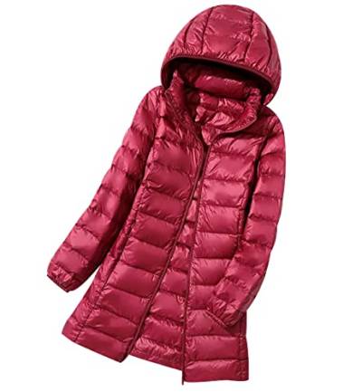 Lange Leichte Daunenjacke Damen Steppjacke Damen Lang Leicht Puffer Jacke Mantel Langer Daunenmantel Lang Leichter Steppmantel Damen Down Jacket Women Gesteppte Jacke Daunen Damen Ultraleichte Rot von Peuignao