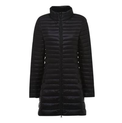 Leichte Daunenjacke Damen Lang Lange Ultraleichte Daunen Steppjacke Langer Daunenmantel Damen Leicht Puffer Jacket Damen mit Kapuze Down Jacket Women Dünne Daunenjacke Puffer Mantel Damen Schwarz L von Peuignao