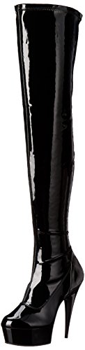 Pleaser Damen DELIGHT-3000 Kurzschaft Stiefel, Schwarz (Blk STR Pat/Blk), 36 EU von Pleaser