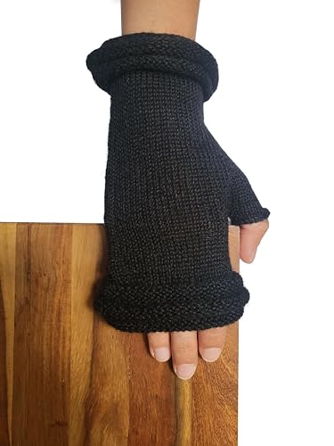 Posh Gear Alpaka Handschuhe Storiguanti Fäustlinge Damen Herren aus 100% Alpakawolle, schwarz, Größe M von Posh Gear