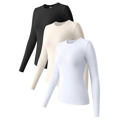 3er Pack Unterhemden Damen Under Scrub Langarm Top Basic Shirt Rundhalsausschnitt Oberteile Slim Fit Unterhemd für Herbst Winter von Prevently