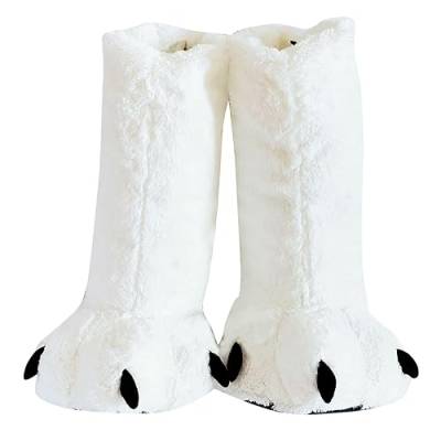 Bärentatze Form Plüsch Stiefel Damen Flaumig Hausschuhe Winter Warme Niedliche Fun Dress Up (Weiß) von Prevently