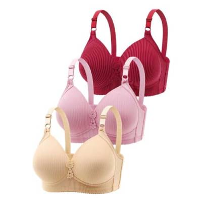 Prevently 3er BH für Damen Teenager-Mädchen Ohne Bügel Push Up BH Set Sexy Bustier Sport-BHS (Set-D, 115A) von Prevently