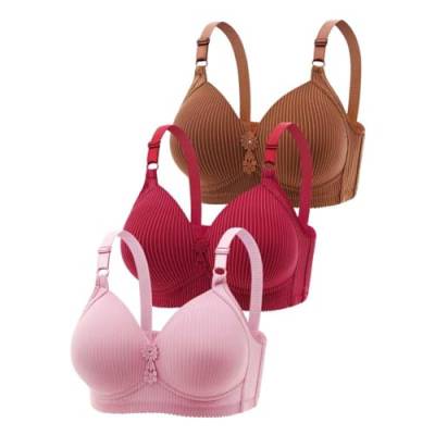 Prevently 3er BH für Damen Teenager-Mädchen Ohne Bügel Push Up BH Set Sexy Bustier Sport-BHS (Set-E, 110A) von Prevently