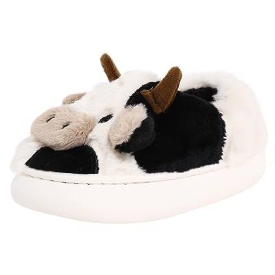 Prevently Kuh Warmes Pantoffeln Kinder Junge Mädchen Slippers Niedlich Plüsch Hausschuhe Leichte Gemütliche Winterschuhe (White, 29) von Prevently