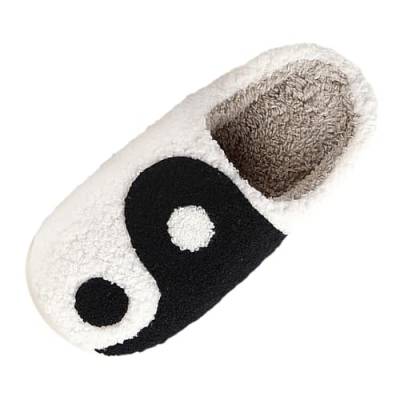 Prevently Yin-Yang-Muster Hausschuhe für Damen Herren Unisex Plüsch Pantoffeln Warme Kuschelige Schlappen Weiche Sohle von Prevently