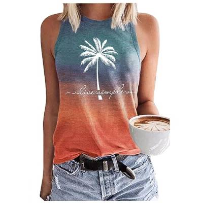 Weste Damen Sommer Ärmellose Shirt LäSsig Gradient Kokosnuss Oberteile Tank Top Rundhalsausschnitt von Prevently