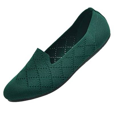 Puxowe Damen Ballerina Flache Schuhe Runde Zehe Strick Kleid Schuhe Niedriger Keil Slip On Ballerina Walking Flats Schuhe für Frauen Bequem Weich 41 EU Green von Puxowe