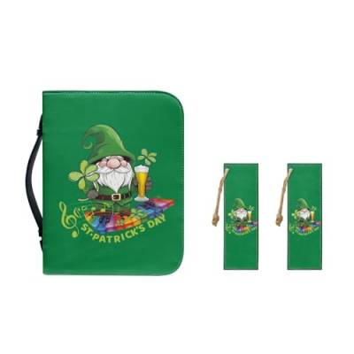 Pzuqiu Bibelhüllen für Frauen und Mädchen, PU-Leder, Bibeltragetasche mit Lesezeichen, tragbar, modisch, Bibelschutztasche, St. Patrick Grüner Zwerg, 2XL-12"x9"x2.4" von Pzuqiu