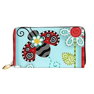 QQLADY Ladybug Blume Damen Leder Geldbörse Lange Reißverschluss um Geldbörse Clutch Brieftasche für Damen Mädchen Handy Geldbörse, Schwarz , Einheitsgröße, Klassisch von QQLADY