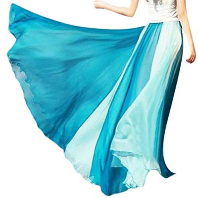 Vollständiger Moderock passend für Frauen Bohemian Color Rock-Kreis Chiffon fließender Rock Stoff A Linien Rock Damen Lang A-Linie Knielang Elastisch Hohe Taille Eleganter Rock von QWUVEDS