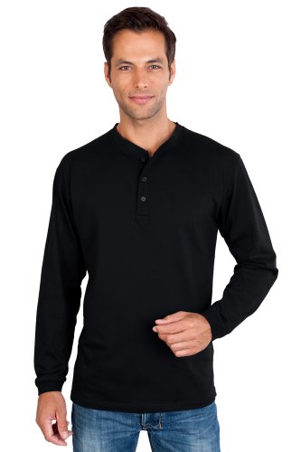 Qualityshirts Langarm Serafino Shirt mit Knopfleiste Gr. 6XL schwarz von Qualityshirts