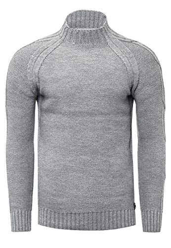 R-Neal Herren Stehkragen Strick Pullover Feinstrick & Grobstrick Strickpullover Langarm mit Individuellem Design, Größe:L, Knitwear:Grau 356 von R-Neal