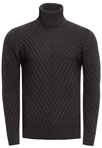 R-Neal Rollkragenpullover Herren Feinstrickpullover mit Stehkragen Langarm Fein-Strick Pulli Rollkragen-Ausschnitt für Männer 380, Farbe:Khaki, Größe:L von R-Neal