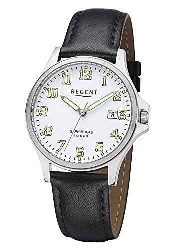 Regent Herren Analog Quarz Uhr mit Leder Armband 11110898 von REGENT