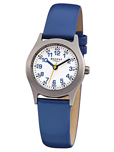 Regent Kinder-Armbanduhr blau Analog F-947 Leder-Armband URF947 Analoguhr von REGENT