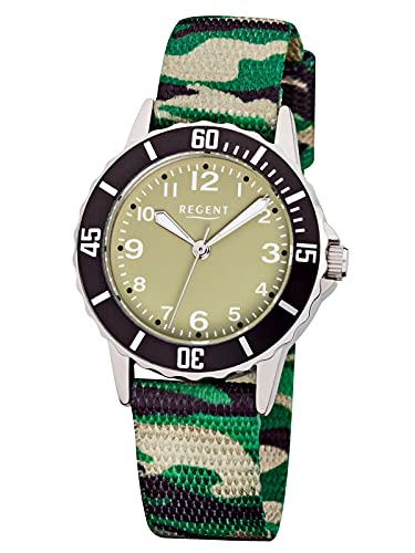 Regent Kinder-Armbanduhr Fashion Analog Textil-Armband grün schwarz camouflage Quarz-Uhr Ziffernblatt grün URF938 von REGENT