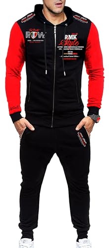 RMK Herren Fitness Jogginganzug Sportanzug Trainingsanzug Jogger Hausanzug A.2258 Schwarz-Rot XS von RMK