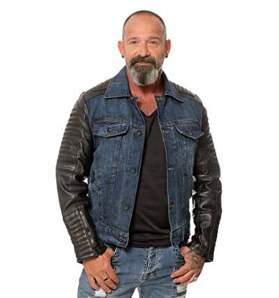 ROCK-IT Apparel Leder-Jeans Kombi Herrenjacke echtes Lammleder an den Ärmeln [Grösse S - 5XL] Lederjacke Jeansjacke für Herren (S, Blau) von ROCK-IT Apparel