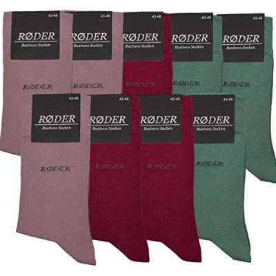 RØDER Premium Business Socken Herren 9er Pack Elastische, bequeme schwarze Herrensocken mit Komfortbund (39-42, Mix 3) von RØDER