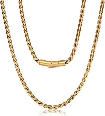 ROWIN&CO Goldkette aus Edelstahl • Herren Damen Gold Halskette • Hip Hop Schmuck Miami Kubanische Kette 45-75 cm | 5 mm • Persönlichkeit Gliederkette Panzerkette. (50) von ROWIN&CO