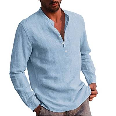 Herren Leinenhemd Langarm Freizeithemd Businesshemd Sommer Baumwolle Bequem Langarmshirt Männer Slim Fit Knöpfen Strandhemd Casual Herrenhemd Henley Shirts Leinen Hemden von RYTEJFES