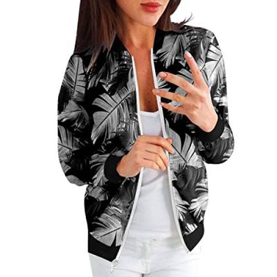 RYTEJFES Bomberjacke Damen Leicht mit Full zip Freizeit Lange Ärmel Fliegerjacke Blouson Blumen Gedruckt Mantel Mode College-Jacke Frühling Cardigan Stehkragen Kurzjacke Sweatjacke von RYTEJFES