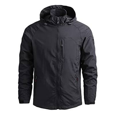 RYTEJFES Regenjacken für Herren Winddichter Jacke mit Kapuze Full Zip Windjacke Atmungsaktiv Leichte Softshelljacke Große Größen Wandern Regenmantel mit Zipper Hooded Wanderjacke Anorak von RYTEJFES