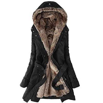 RYTEJFES Winterparka Damen Kurz Outdoorjacke Warm Große Größen Fleecejacke Winter Teddy Outdoor Herbst Plüschmantel Parka Plüsch Fellkapuze Lange Gefütterte Winterparka Damenmantel, von RYTEJFES