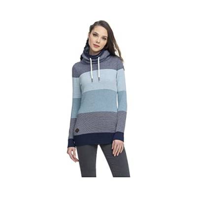 Ragwear Babett Stripes Damen Frauen Rollkragenpullover,Strickpullover,hochgeschlossen,enganliegend,figurbetont,weich,Blau,S von Ragwear