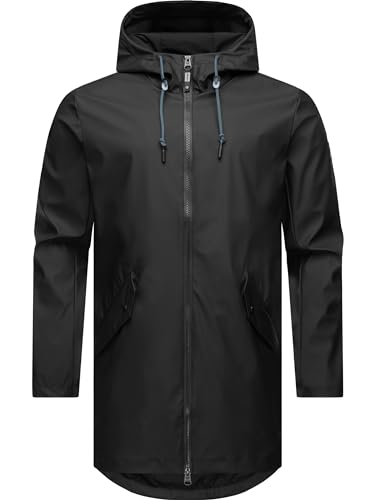 Ragwear ultra-leichte Herren Übergangsjacke lang Regenmantel wasserdicht mit geschweißten Nähten und großer Kapuze Sanwoy Black Gr. L von Ragwear