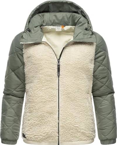 Ragwear warme Damen Übergangsjacke Hybrid-Plüschjacke kurz mit gesteppten Ärmeln und Kapuze Leeloo Ecru Blocked Gr. S von Ragwear