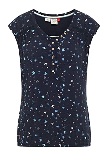 Ragwear SALTTY A Damen Frauen T-Shirt V-Ausschnitt,Shirt,Oberteil,Blusen-Shirt,Sommerbluse,ärmellos,Knopfleiste,Blau,M von Ragwear