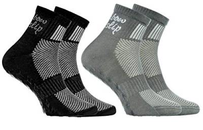 Rainbow Socks - Jungen Mädchen Sneaker Baumwolle Antirutsch Sport Stoppersocken - 2 Paar - Schwarz Grau - Größen 30-35 von Rainbow Socks