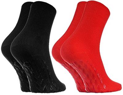 Rainbow Socks - Damen Herren Antirutsch Diabetiker Socken Ohne Gummibund ABS - 2 Paar - Rot Schwarz - Größen 42-43 von Rainbow Socks